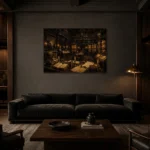 Historic Archive Dark Academia Office Art Canvas Print shown in a warm modern interior