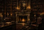 Candlelit Fireplace Dark Academia Office Art Canvas Print