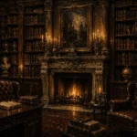 Candlelit Fireplace Dark Academia Office Art Canvas Print