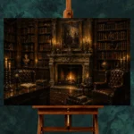 Candlelit Fireplace Dark Academia Office Art Canvas Print - Image 2