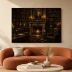 Candlelit Fireplace Dark Academia Office Art Canvas Print - Image 3