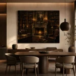 Candlelit Fireplace Dark Academia Office Art Canvas Print - Image 4