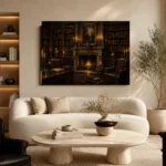 Candlelit Fireplace Dark Academia Office Art Canvas Print - Image 6
