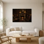 Candlelit Fireplace Dark Academia Office Art Canvas Print styled in a refined neutral interior