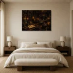 Sepia Scholarly Interior Dark Academia Office Art Canvas Print showcased in an elegant minimalist interior