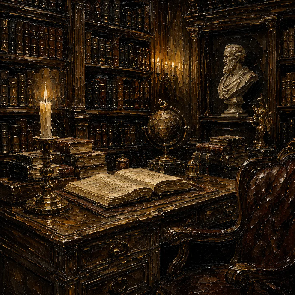 Moody Library Corner Dark Academia Office Art Canvas Print