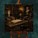 Moody Library Corner Dark Academia Office Art Canvas Print - Image 2