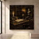 Moody Library Corner Dark Academia Office Art Canvas Print - Image 3