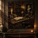 Moody Library Corner Dark Academia Office Art Canvas Print - Image 4