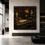 Moody Library Corner Dark Academia Office Art Canvas Print - Image 5