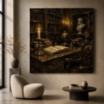 Moody Library Corner Dark Academia Office Art Canvas Print - Image 6