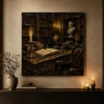 Moody Library Corner Dark Academia Office Art Canvas Print - Image 7