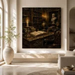 Moody Library Corner Dark Academia Office Art Canvas Print - Image 8
