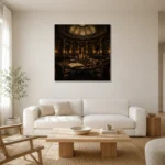 Candlelit Library Table Dark Academia Office Art Canvas Print styled in a refined neutral interior