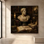Museum-Inspired Marble Bust Dark Academia Office Art Canvas Print - Image 3