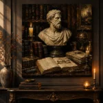 Museum-Inspired Marble Bust Dark Academia Office Art Canvas Print - Image 4