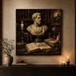 Museum-Inspired Marble Bust Dark Academia Office Art Canvas Print - Image 7