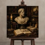 Museum-Inspired Marble Bust Dark Academia Office Art Canvas Print displayed on a studio easel