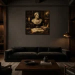 Museum-Inspired Marble Bust Dark Academia Office Art Canvas Print shown in a warm modern interior