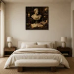 Museum-Inspired Marble Bust Dark Academia Office Art Canvas Print showcased in an elegant minimalist interior