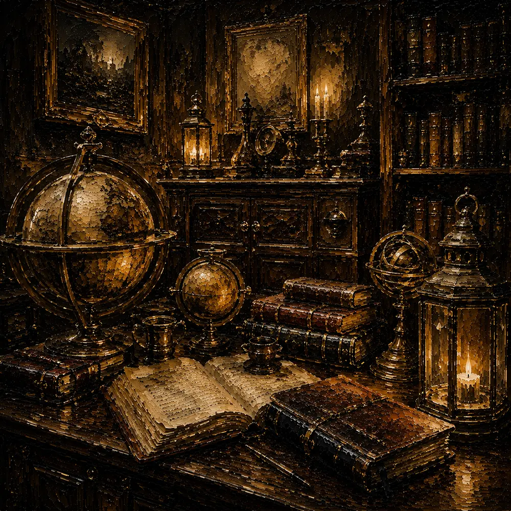 Candlelit Globe Study Dark Academia Office Art Canvas Print