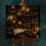 Candlelit Globe Study Dark Academia Office Art Canvas Print - Image 2