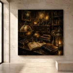 Candlelit Globe Study Dark Academia Office Art Canvas Print - Image 3