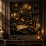 Candlelit Globe Study Dark Academia Office Art Canvas Print - Image 4