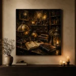 Candlelit Globe Study Dark Academia Office Art Canvas Print - Image 7