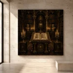 Illuminated Lectern Dark Academia Office Art Canvas Print - Image 3