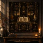 Illuminated Lectern Dark Academia Office Art Canvas Print - Image 4