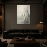 Serene Layered Stone Quiet Focus Wall Art Canvas Print shown in a warm modern interior