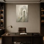 Sage Sculptural Arch Quiet Focus Wall Art Canvas Print displayed in a contemporary gallery-inspired room