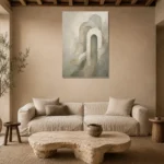 Sage Sculptural Arch Quiet Focus Wall Art Canvas Print presented in a sophisticated home setting