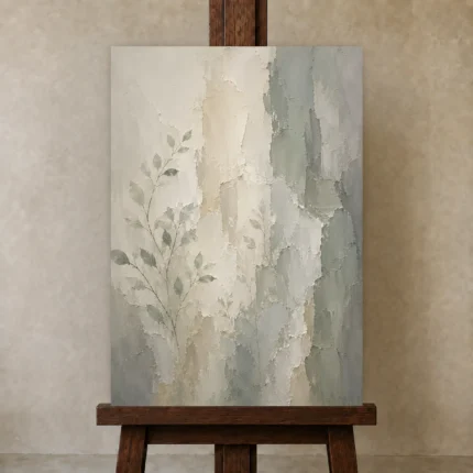 Mist Botanical Quiet Focus Wall Art Canvas Print shown in Studio Easel