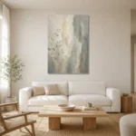 Mist Botanical Quiet Focus Wall Art Canvas Print styled in a refined neutral interior