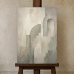 Luminous Architectural Quiet Focus Wall Art Canvas Print displayed on a studio easel