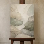 Sage River Stone Quiet Focus Wall Art Canvas Print displayed on a studio easel