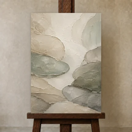 Sage River Stone Quiet Focus Wall Art Canvas Print shown in Studio Easel