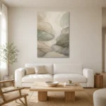 Sage River Stone Quiet Focus Wall Art Canvas Print styled in a refined neutral interior