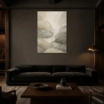 Sage River Stone Quiet Focus Wall Art Canvas Print shown in a warm modern interior
