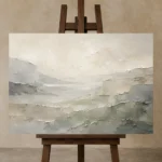 Misty Mineral Panorama Quiet Focus Wall Art Canvas Print displayed on a studio easel