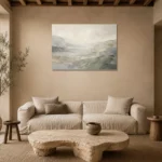Misty Mineral Panorama Quiet Focus Wall Art Canvas Print presented in a sophisticated home setting