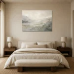 Misty Mineral Panorama Quiet Focus Wall Art Canvas Print showcased in an elegant minimalist interior