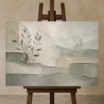 Sage Botanical Silhouettes Quiet Focus Wall Art Canvas Print displayed on a studio easel