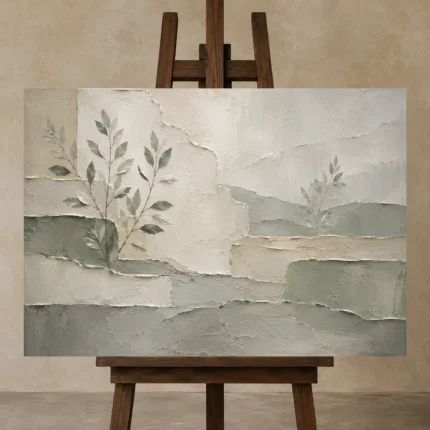 Sage Botanical Silhouettes Quiet Focus Wall Art Canvas Print displayed on a studio easel