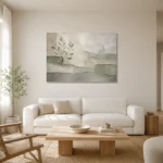 Sage Botanical Silhouettes Quiet Focus Wall Art Canvas Print styled in a refined neutral interior