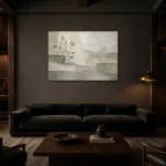 Sage Botanical Silhouettes Quiet Focus Wall Art Canvas Print shown in a warm modern interior