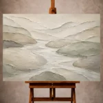 Ivory and sage Quiet Focus Wall Art print featuring flowing river stone contours for refined office interiors