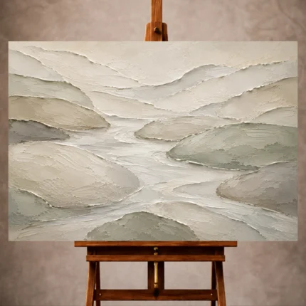 Ivory and sage Quiet Focus Wall Art print featuring flowing river stone contours for refined office interiors